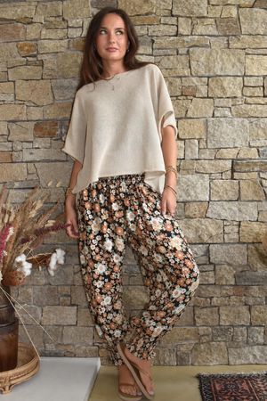 Daughter Of Ibiza Lovechild Shirring Cuff Pant Black & Hazelnut Pre order 14 days